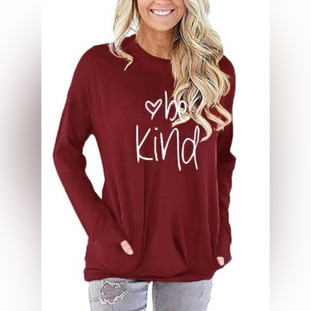 NWT Leo Rosi Plus Women’s Maroon / Red 'Be Kind' CrewNeck LS Sweatshirt Size 2XL